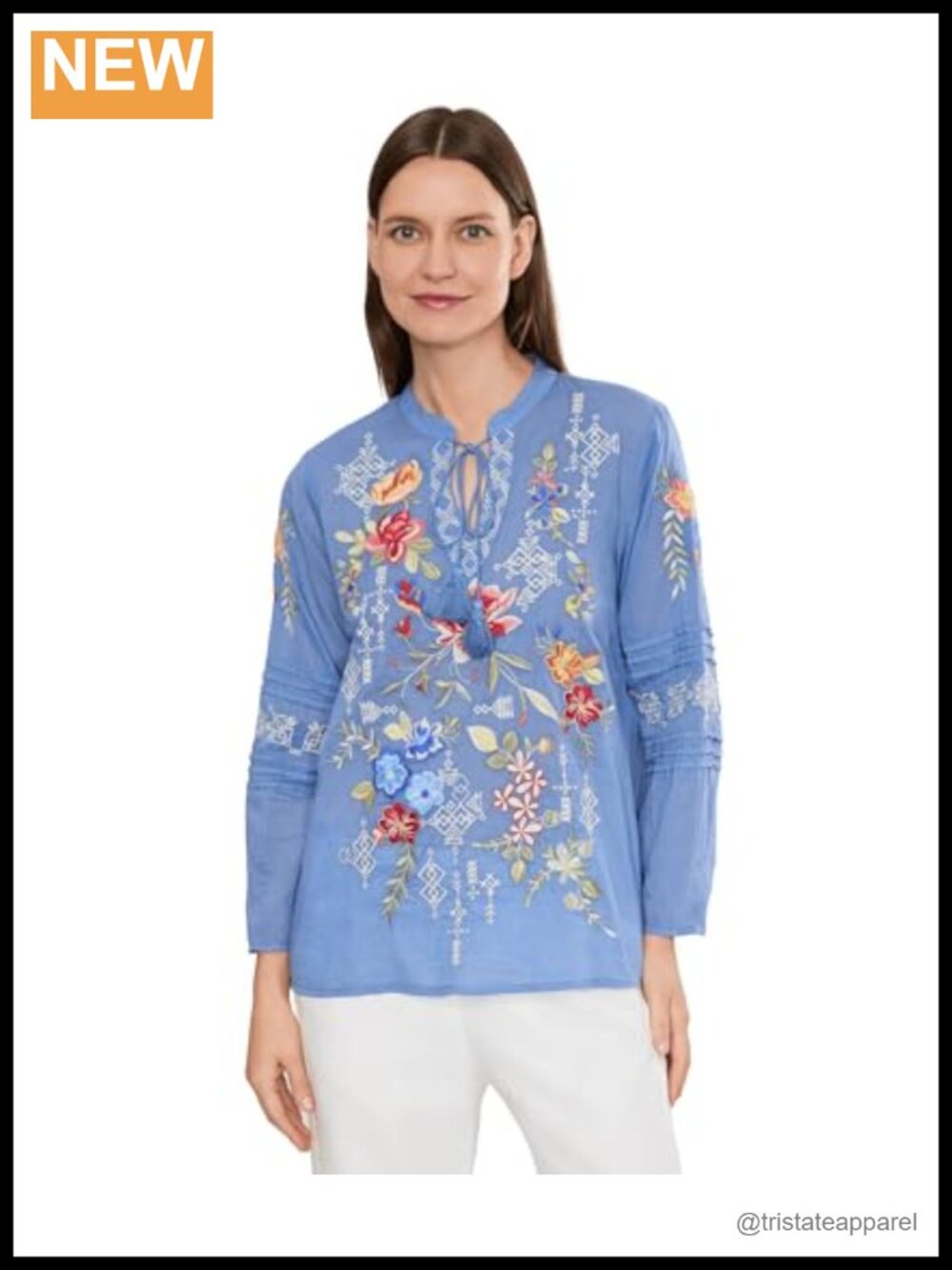 Karyn Seo Zia Blouse Tissue Cotton Floral V-Neck Long Sleeve Relaxed Fit